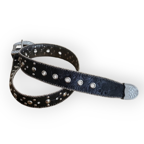 Kathy Van Zeeland Black Western Rhinestone Belt Small - Picture 6 of 12
